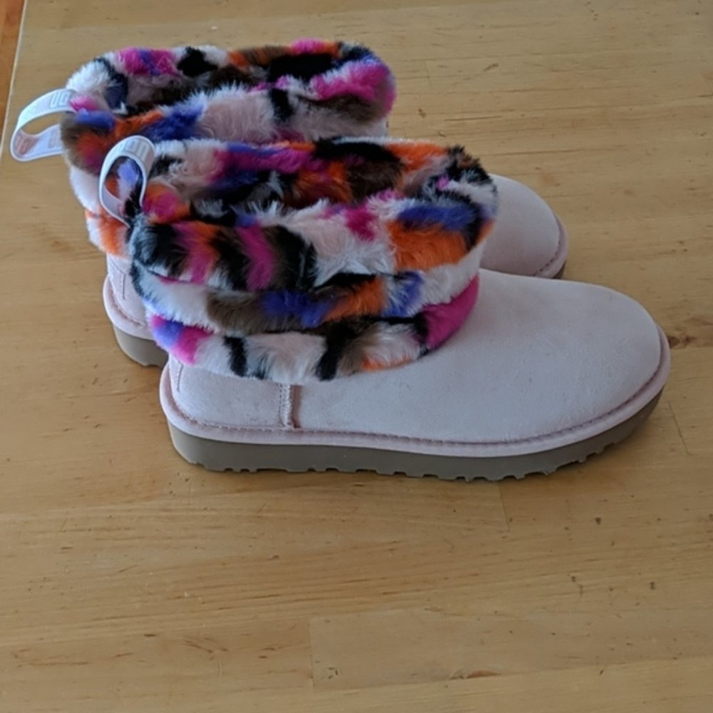 UGG Motlee Fluff Ankle Short Boot pink patchwork 6